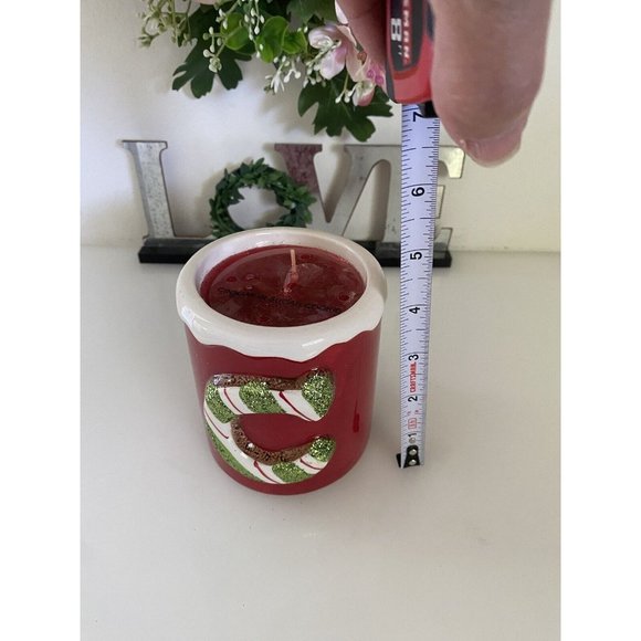 Kohls Vintage Christmas Candle‎ With Big Candy Cane "C" Red w Green Glitter NWT - Picture 14 of 16